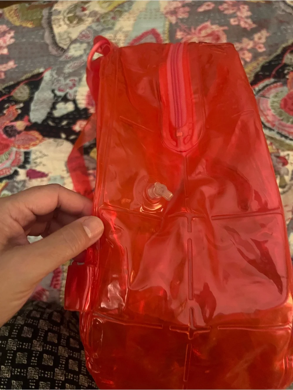 1990s Inflatable Bubble Backpack Neon Red PVC Y2K Blow-Up Rave Bag Festival
